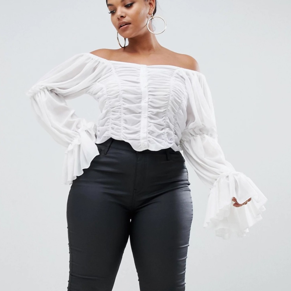 Club L bardot pleated ruffle top in white